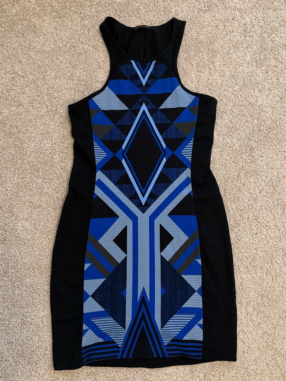 Express Sleeveless Geometric Blue & Black Bodycon Dress